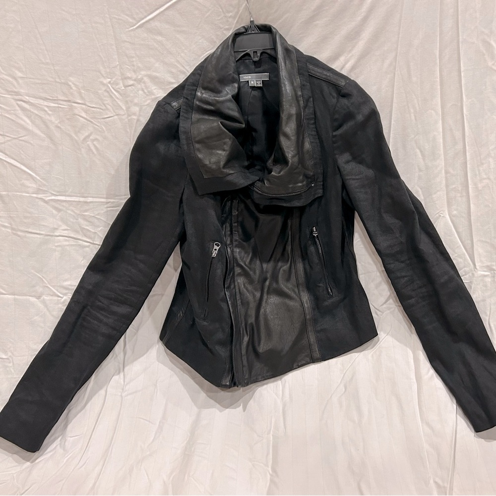 Vince black leather and canvas jacket